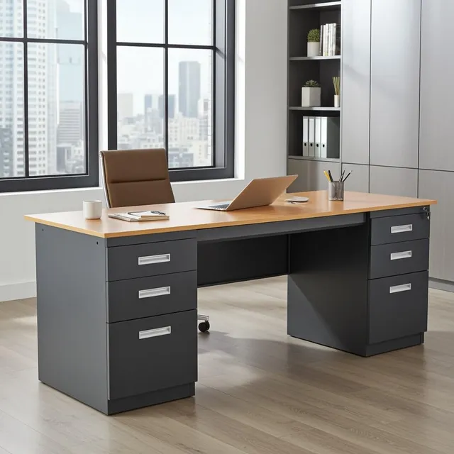 jet-line-samara-metallschreibtisch-werkstattschreibtisch-dunkelgrau-holzoptik image 1