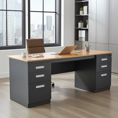 jet-line-samara-metallschreibtisch-werkstattschreibtisch-dunkelgrau-holzoptik image 4