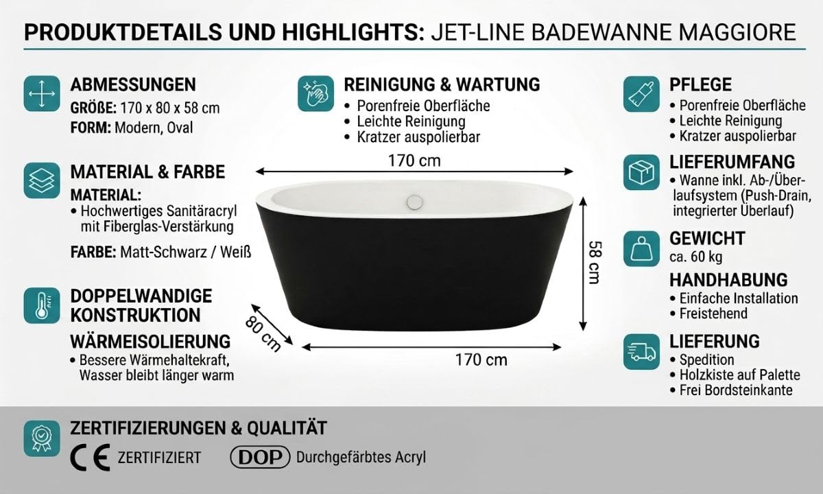 jet-line-badewanne-maggiore-iii-freistehend-oval-170x80-cm-schwarz image 2