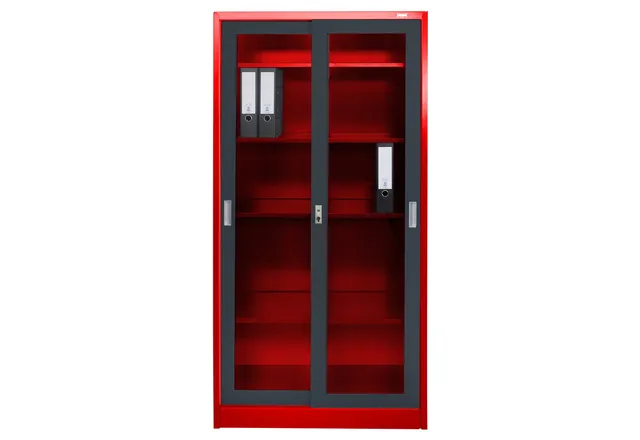 jet-line-aktenschrank-st-petersburg-90x40x185-cm-dunkelgrau-rot-glas-schiebet-re image 1