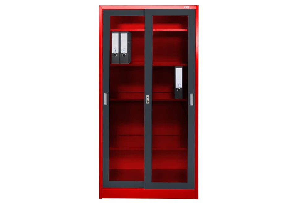 jet-line-aktenschrank-st-petersburg-90x40x185-cm-dunkelgrau-rot-glas-schiebet-re image 1