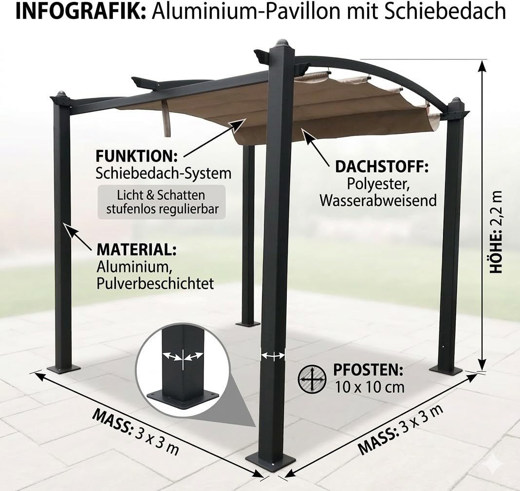 jet-line-giseh-pavillon-3-x-3-m-braun-mit-schiebedach image 2