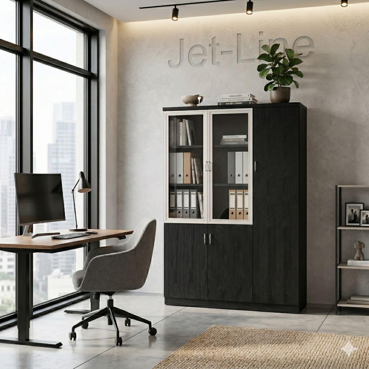 jet-line-aktenschrank-dortmund-120x42x200-cm-schwarz-holzoptik image 1