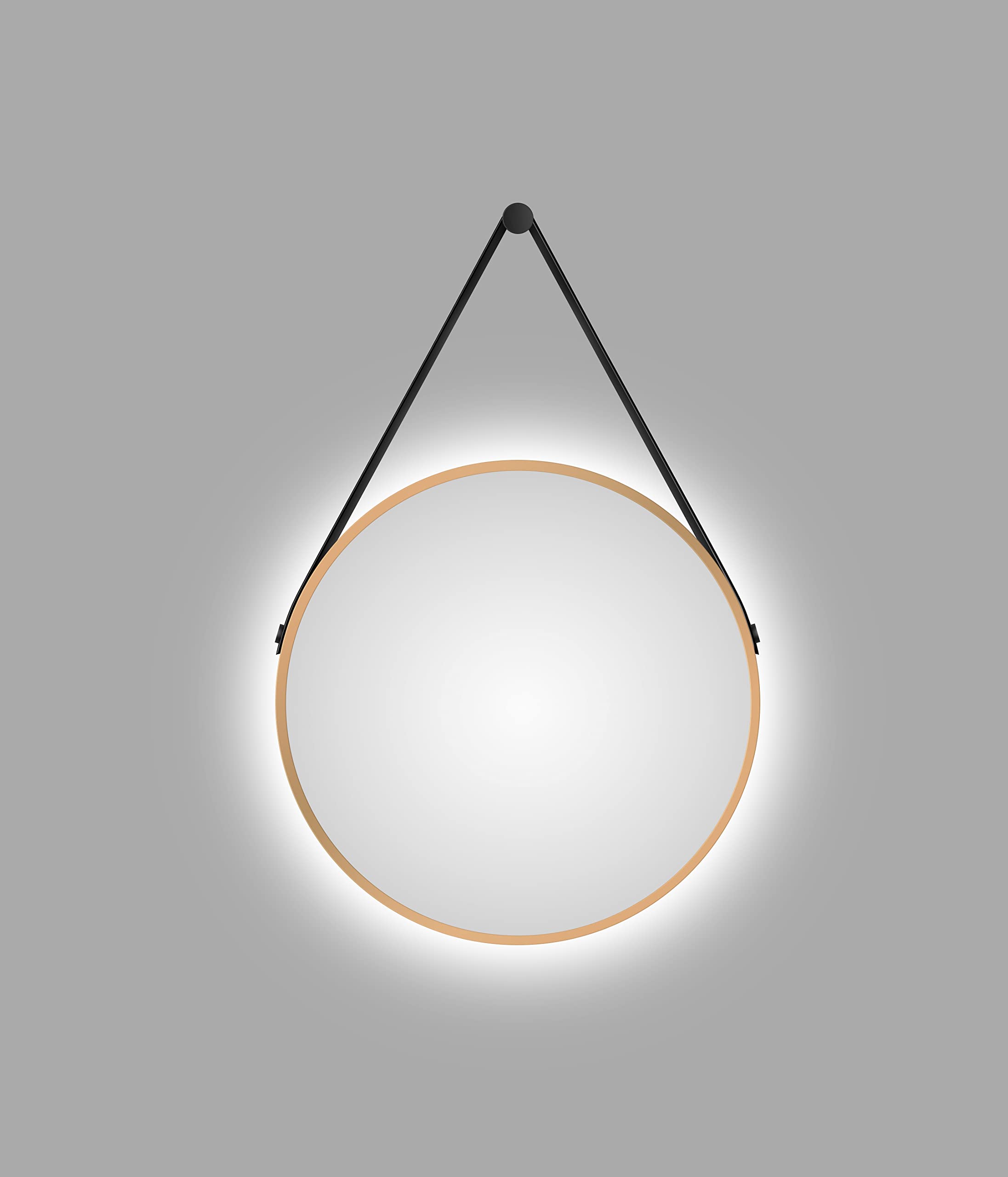 talos-runder-led-wandspiegel-gold-matt-50-cm-mit-lederband image 2