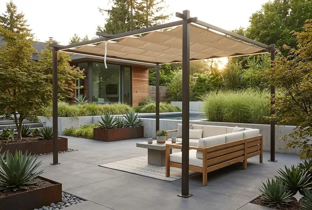 jet-line-luxor-light-metall-pavillon-4-x-3-m-anthrazit-beige-pergola-mit-schiebe image 1