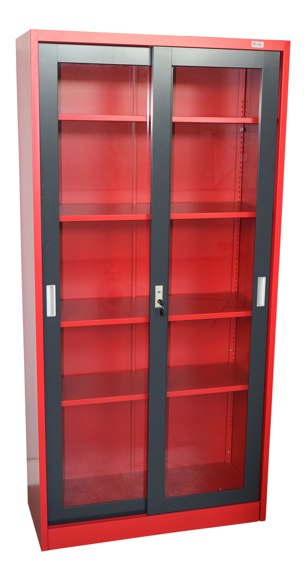 jet-line-aktenschrank-st-petersburg-90x40x185-cm-dunkelgrau-rot-glas-schiebet-re image 3