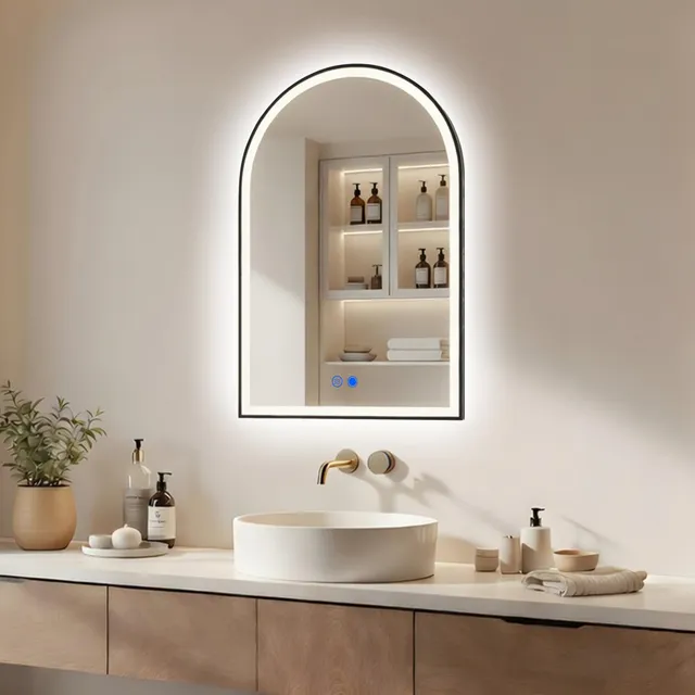artforma-mch016-led-badspiegel-bogen-60x90-cm-schwarz-matt-mit-heizung image 1