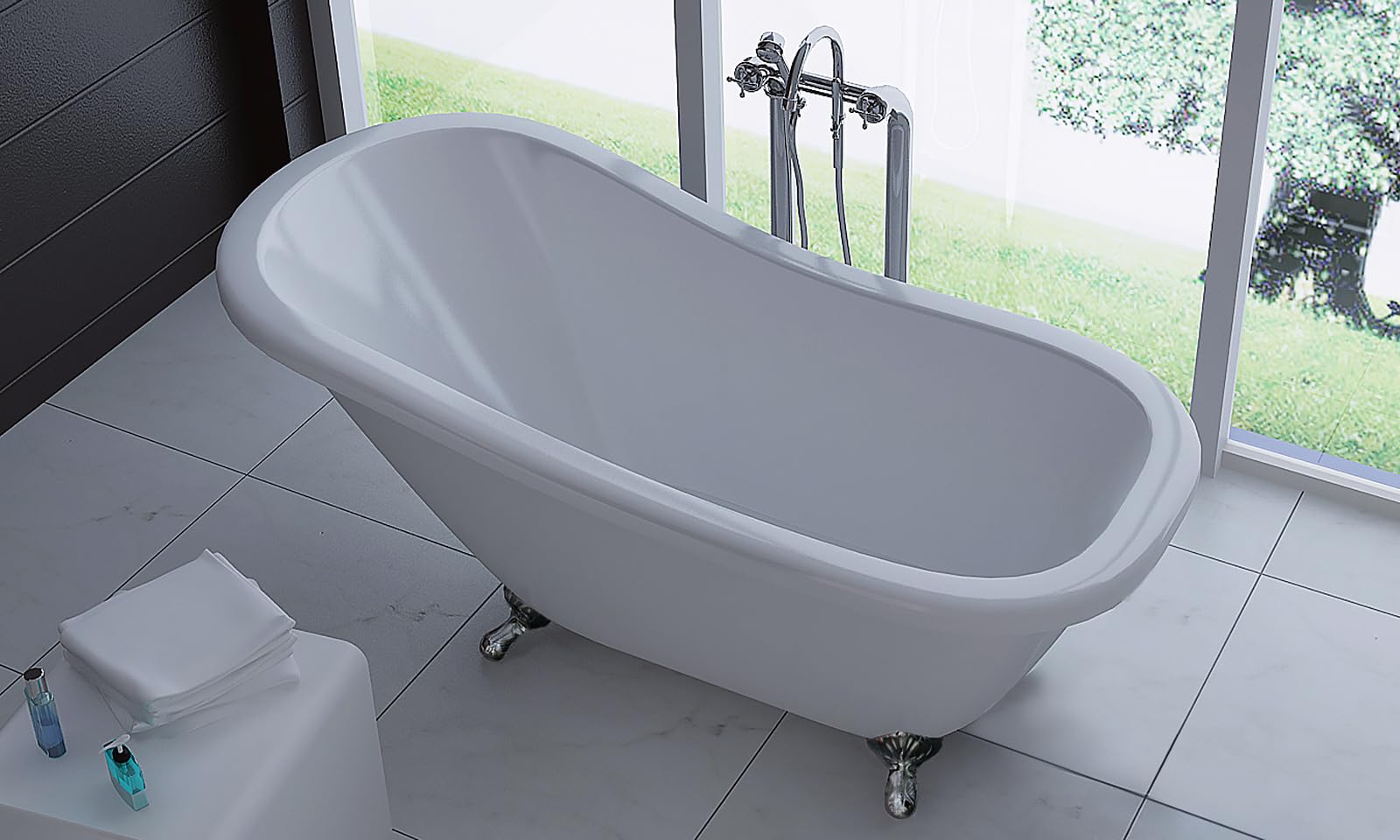 jet-line-queen-design-badewanne-freistehend-170x80-cm-wei-mit-klauenf-en-silber image 1