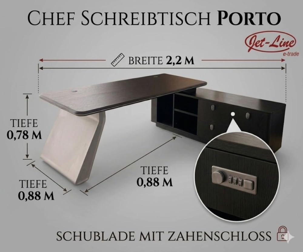 jet-line-chef-eckschreibtisch-porto-schwarz-220x180x78-cm image 2