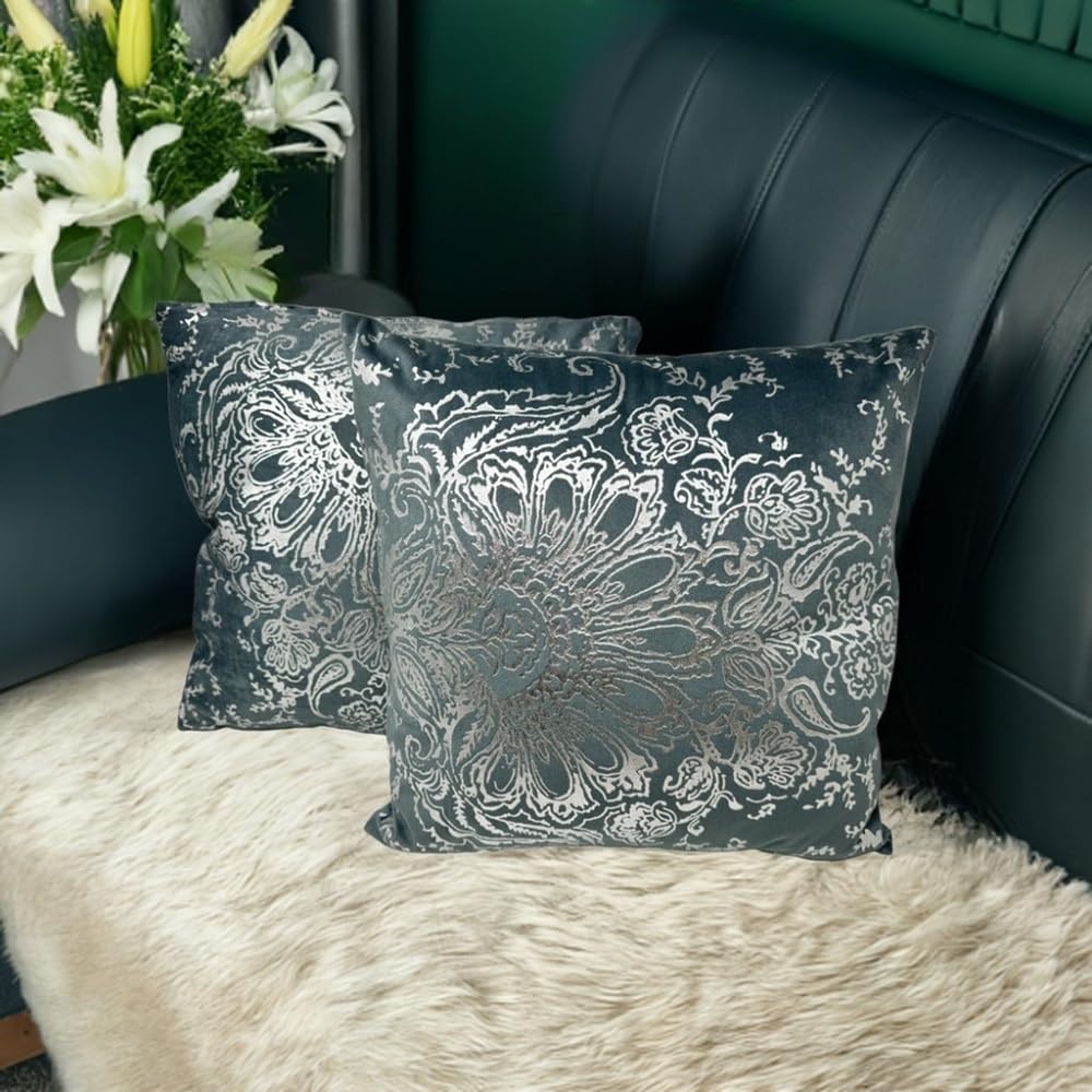 jet-line-ornament-deko-kissen-set-2er-40x40-cm-petrol-silber-inkl-f-llung image 2